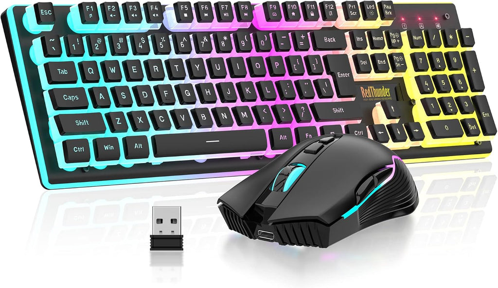 RedThunder K10 Combo de teclado y mouse inalámbricos para juegos, b...