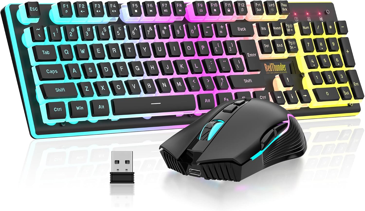RedThunder K10 Combo de teclado y mouse inalámbricos para juegos, b...