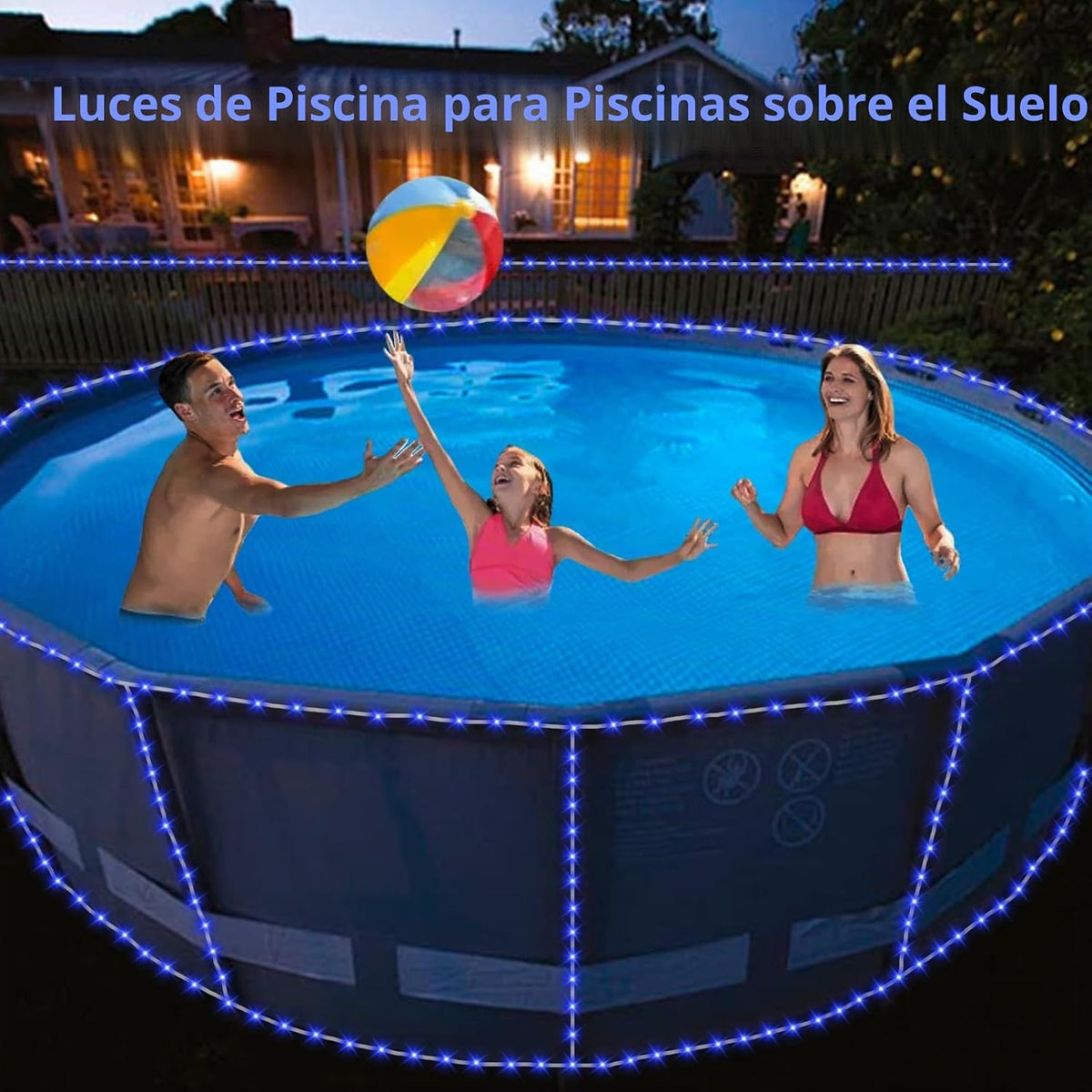 QITONG Guirnalda de luces solares azules, tira de 200 luces LED de...