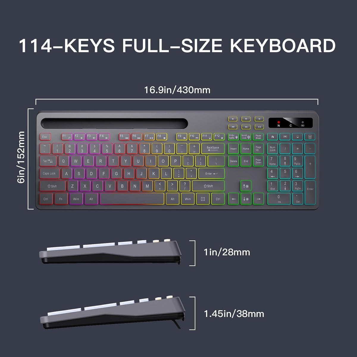 Soueto Teclado inalámbrico con retroiluminación RGB, soporte para t...