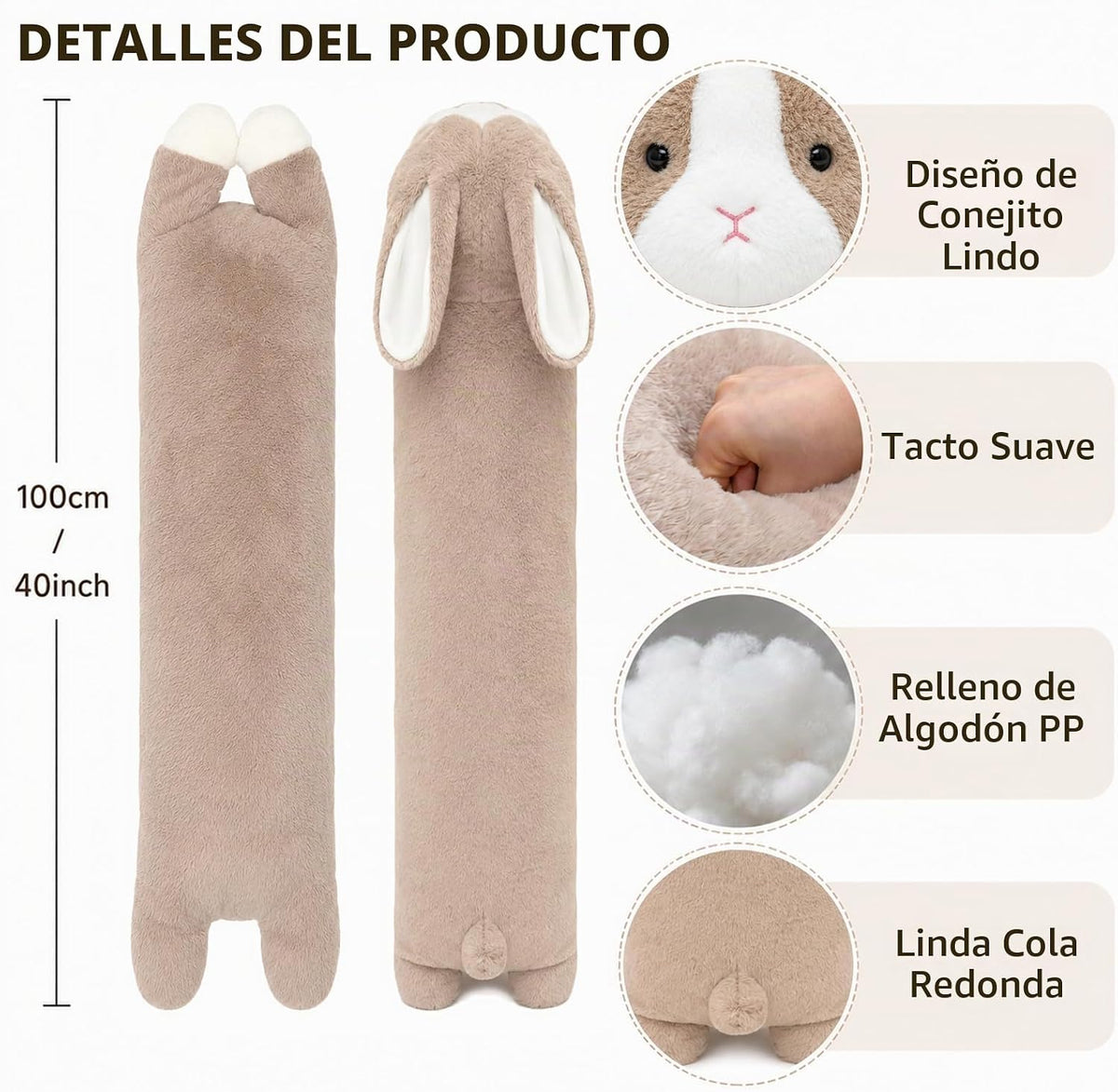 MMguai Peluche de conejo gigante de 40 pulgadas, almohada de felpa...