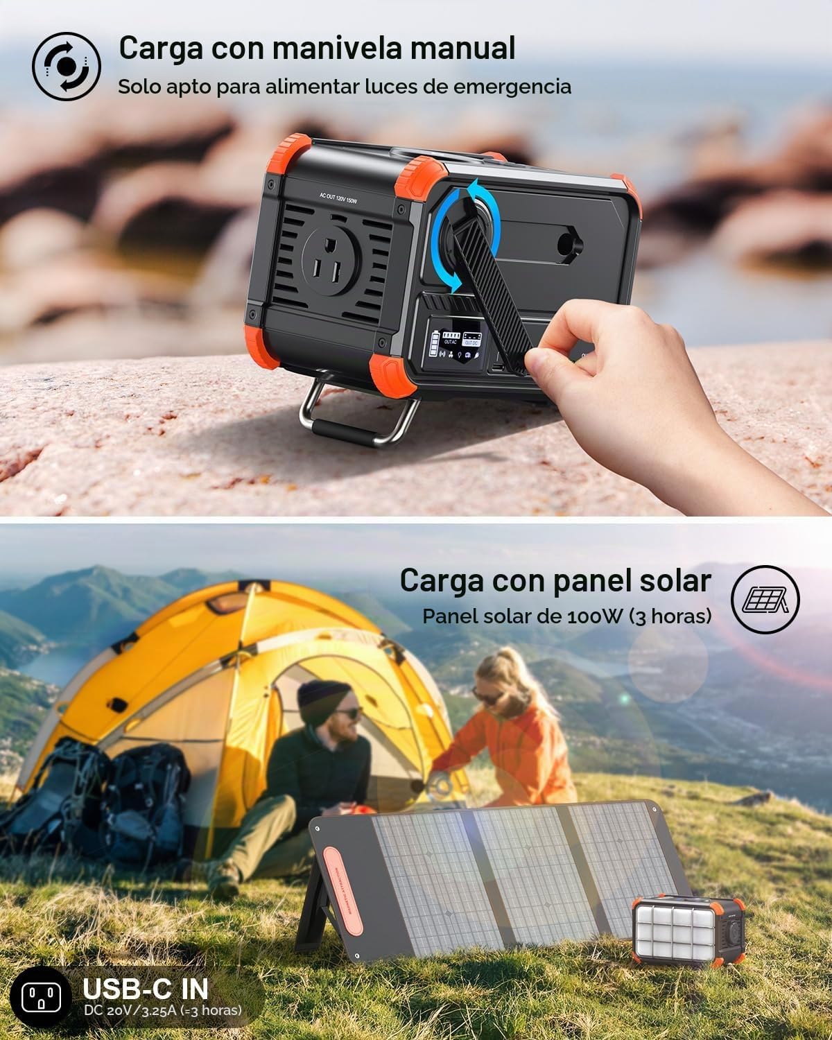 BROWEY - Estación de energía portátil de 153 Wh, generador solar pe...