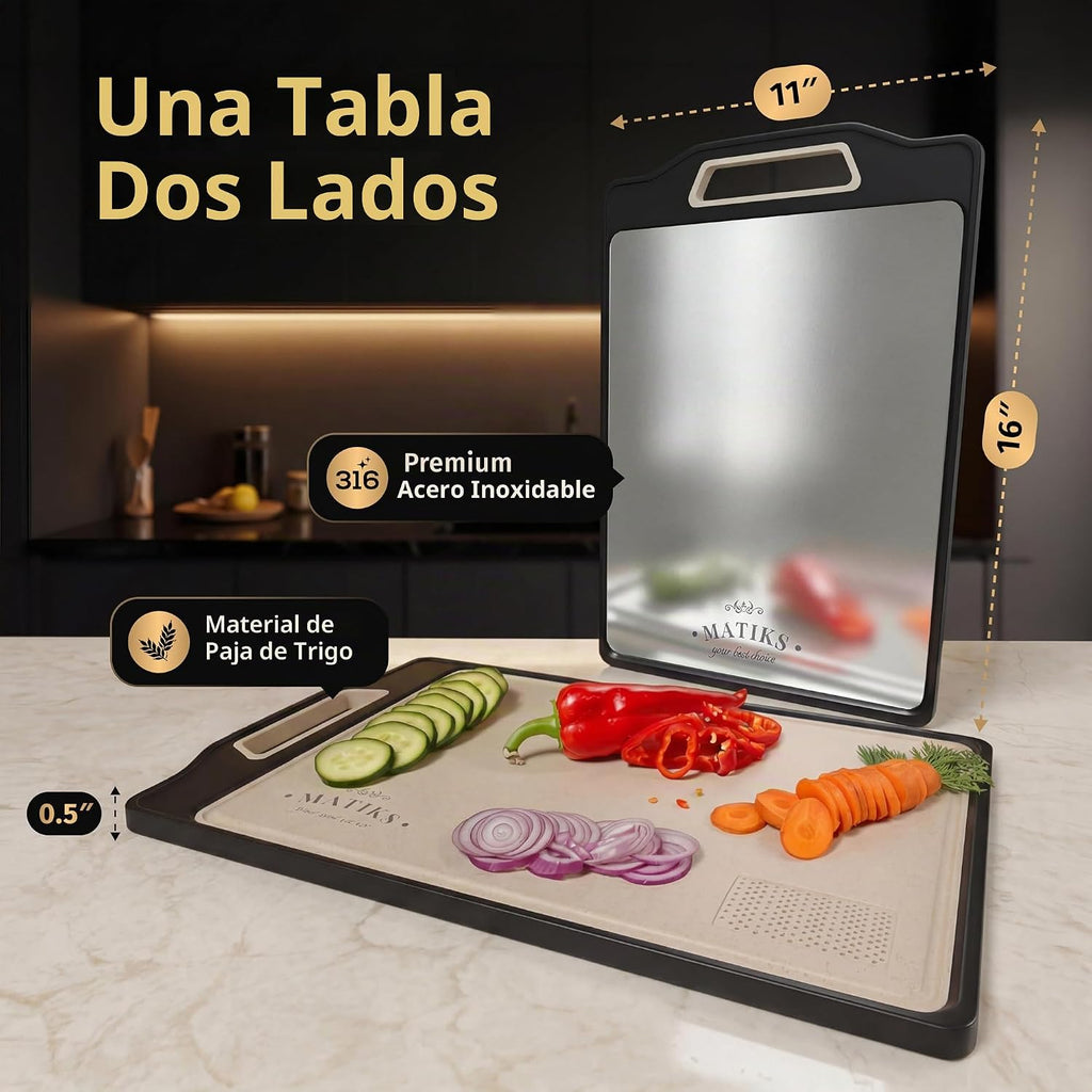 Matiks Juego de tablas de cortar de acero inoxidable, 16 x 11 pulga...