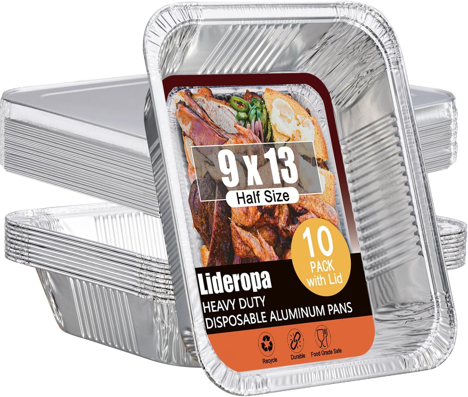 Lideropa Sartenes desechables de papel de aluminio con tapas de 9 x...