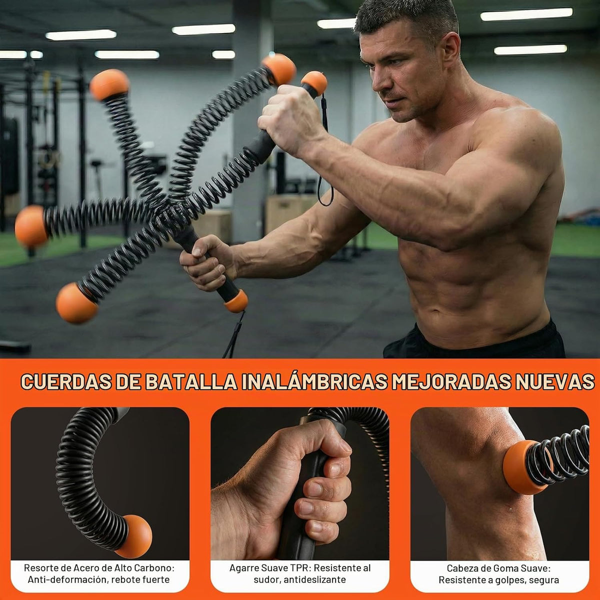 Cuerdas de batalla sin cuerda para gimnasio en casa, cuerdas de bat...