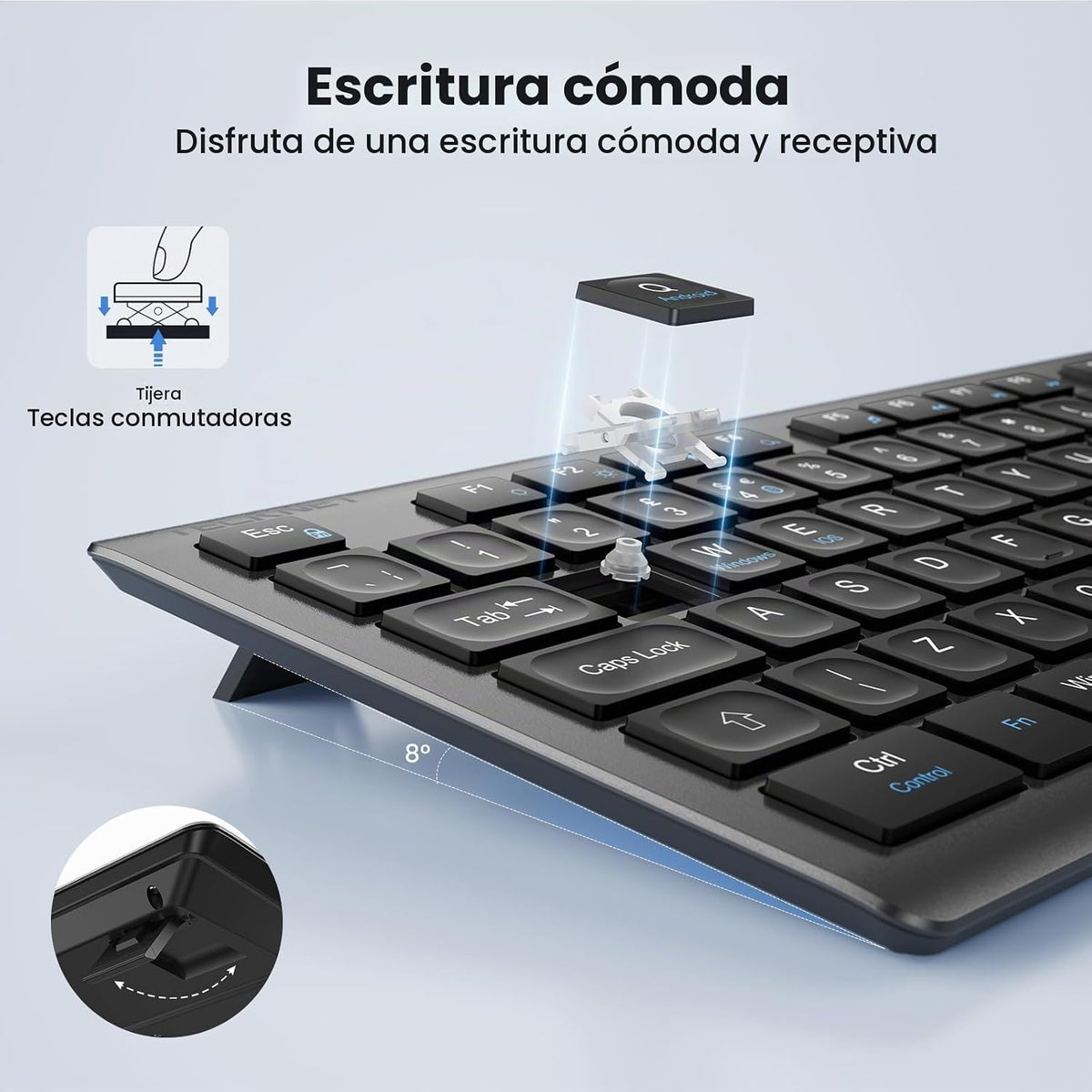 TECKNET Teclado inalámbrico recargable 2.4G ultra delgado, escritur...