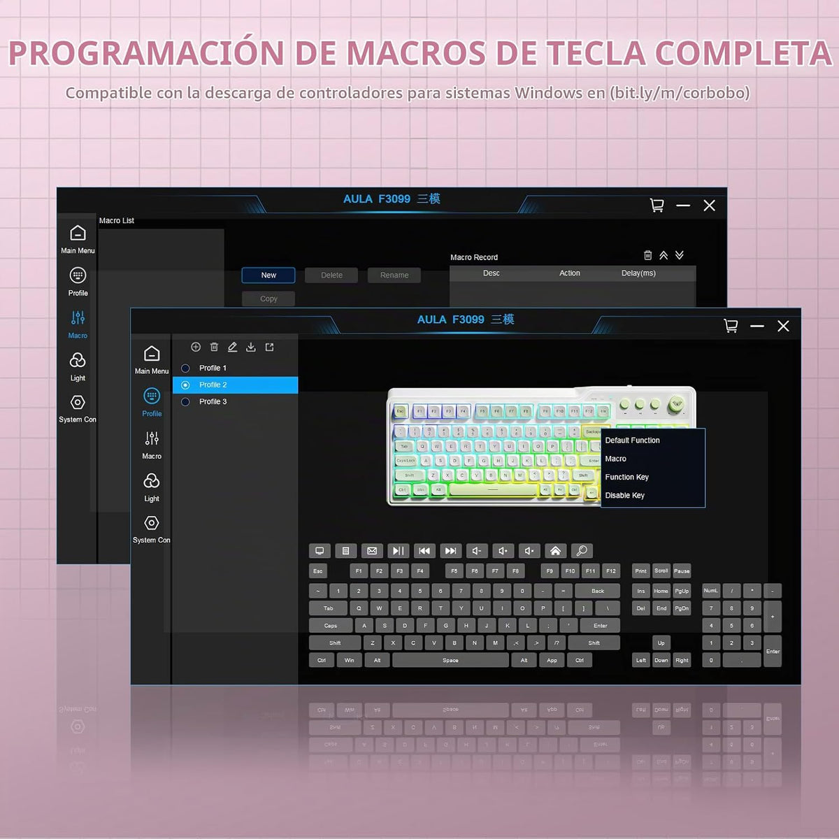 Aula F3099 Teclado inalámbrico para computadora para juegos con tec...