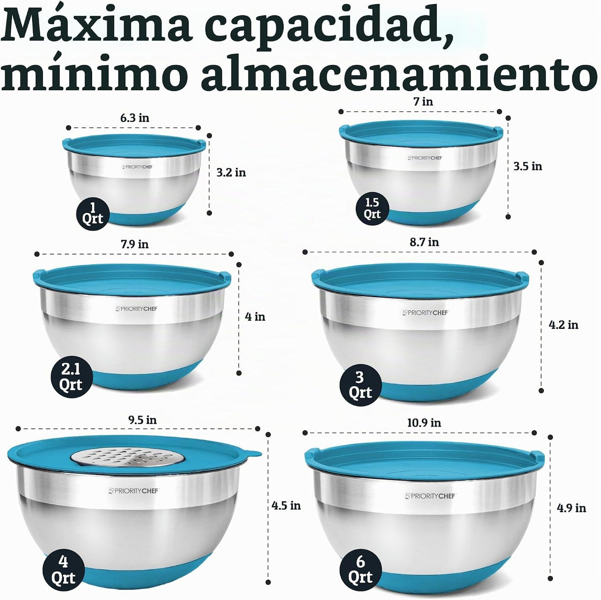 PriorityChef - Juego de 6 cuencos de acero inoxidable con tapas, 7...