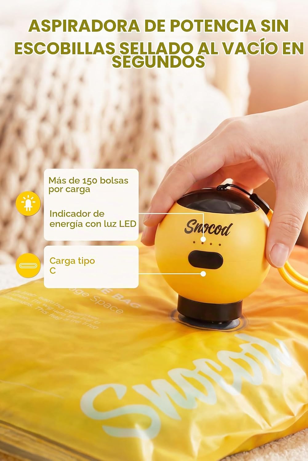 SNOCOD Bolsas de vacío de viaje con bomba, paquete de 15 bolsas de...