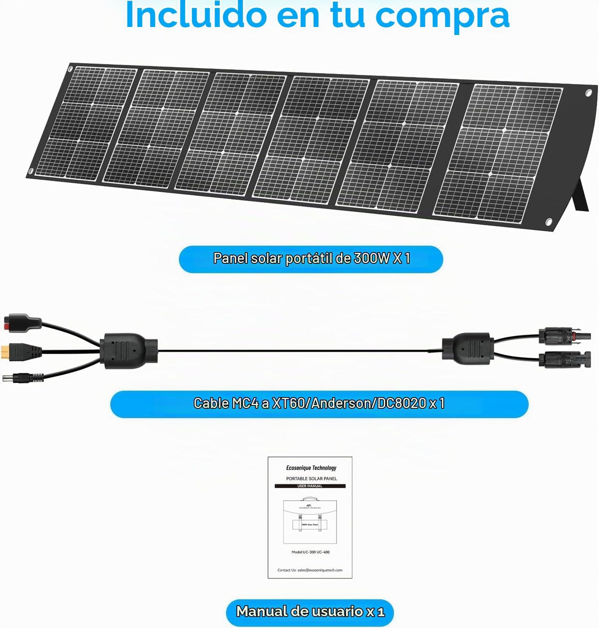 Maleta portátil con Panel Solar de 300W, Cable MC4 de 40V, XT60 DC...