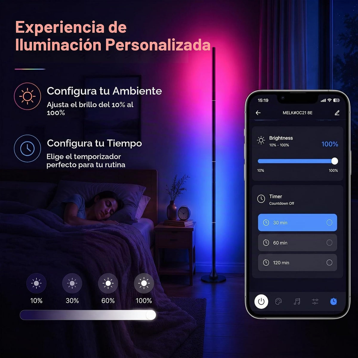 Lámpara de pie de esquina, luz ambiental inteligente para sala de j...