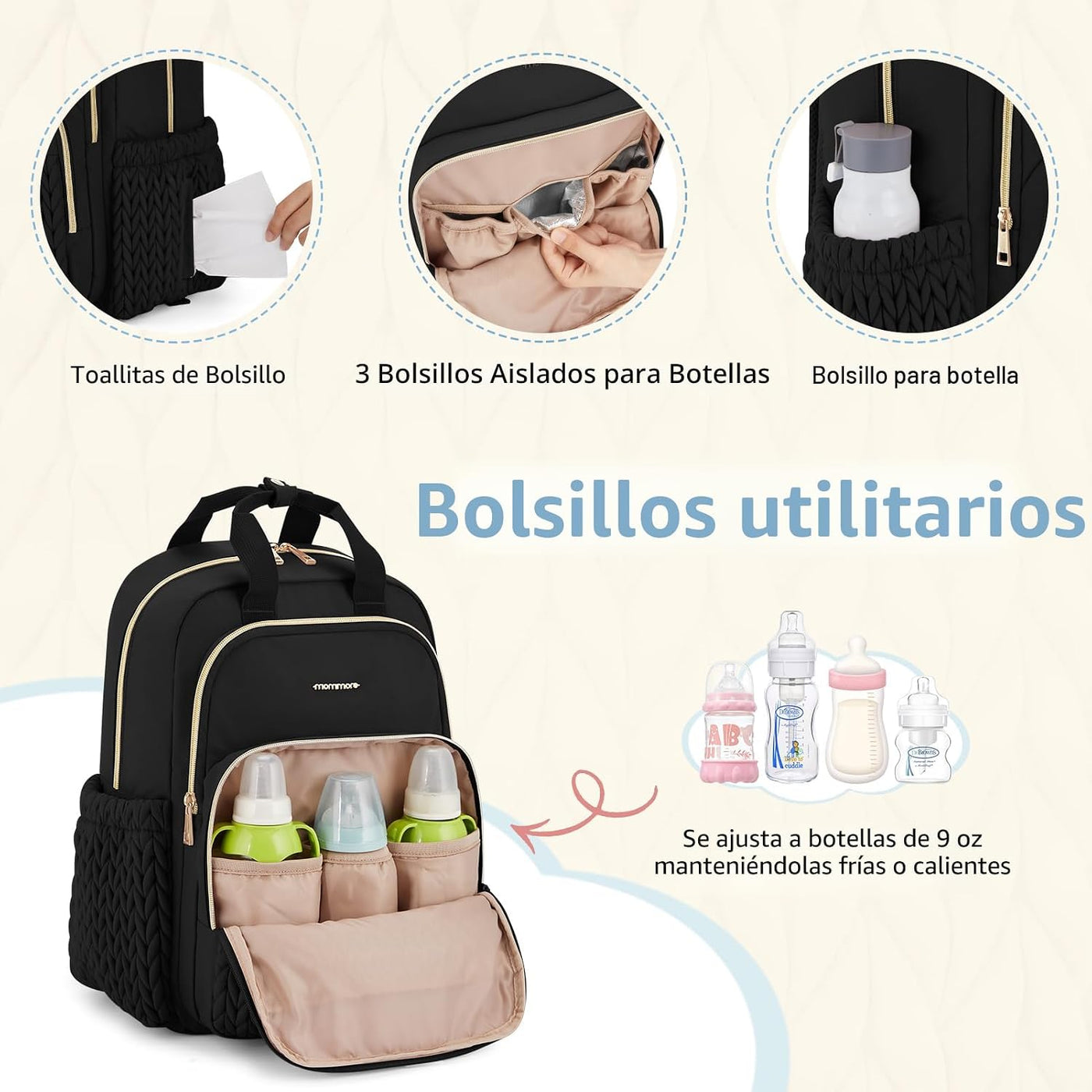 mommore Mochila para pañales, bolsa grande de viaje para artículos...