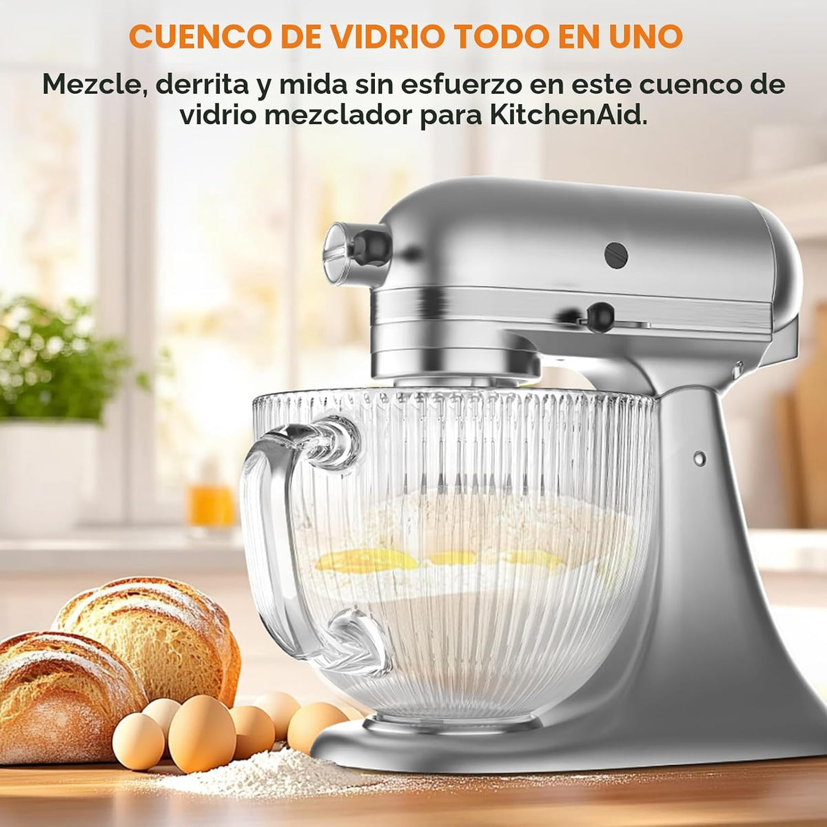 COFUN Tazón mezclador de vidrio para batidoras Kitchenaid con cabez...