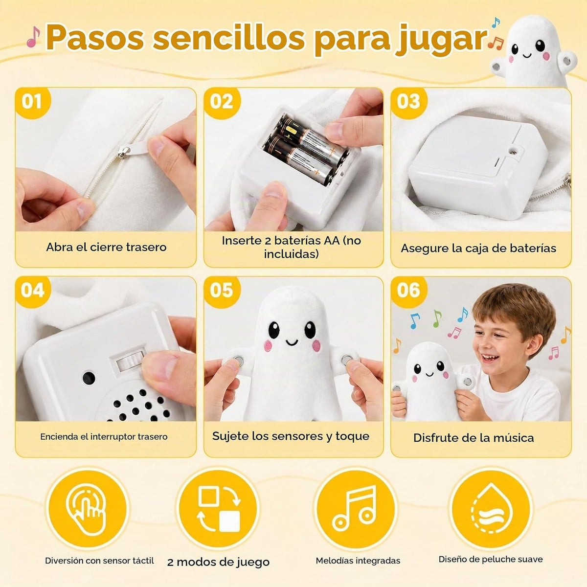 DoddyFun Juguetes sensoriales musicales, juego interactivo de peluc...