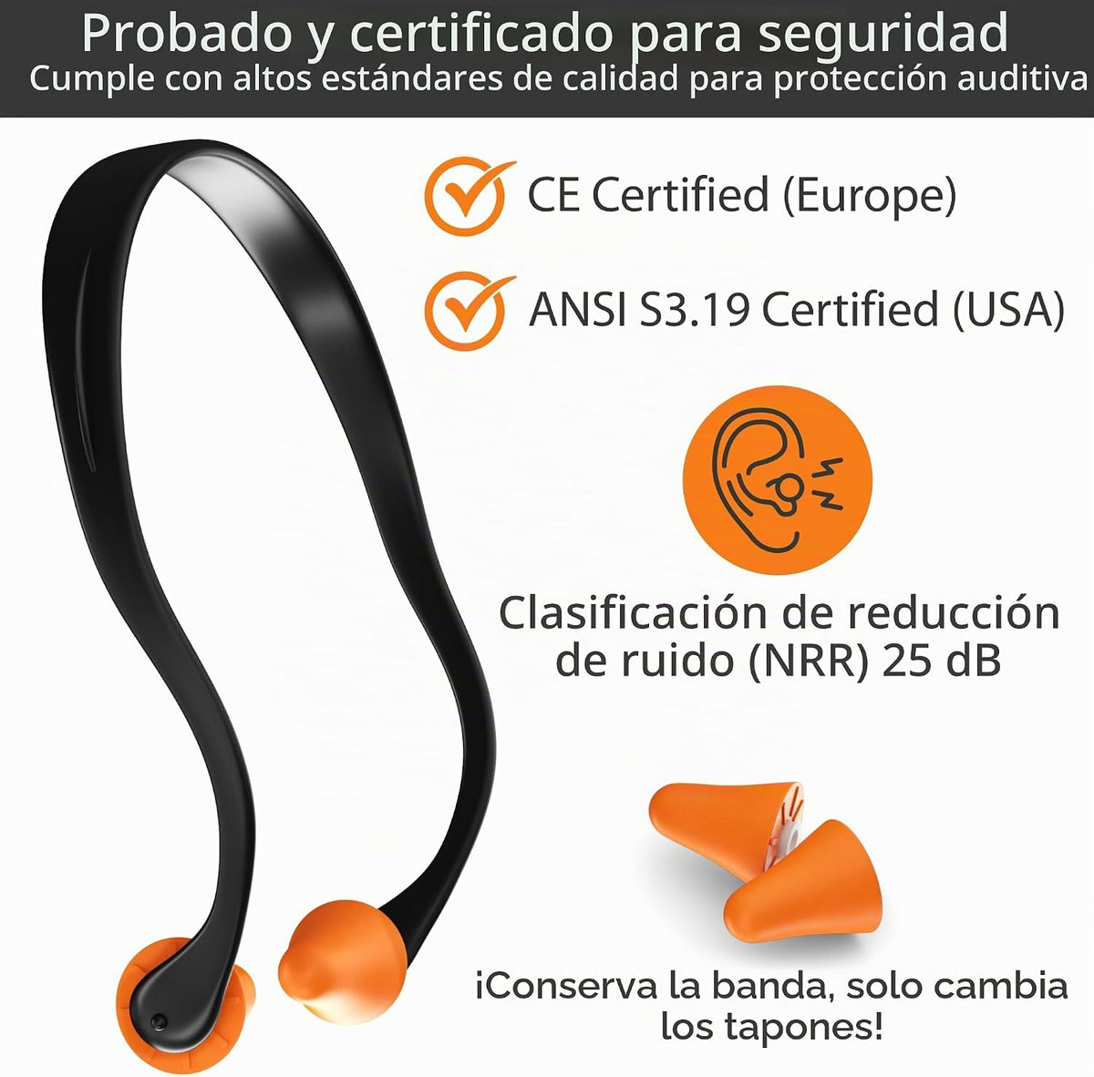 Tapones para los oídos con bandas de calidad, 10 pares con cápsulas...