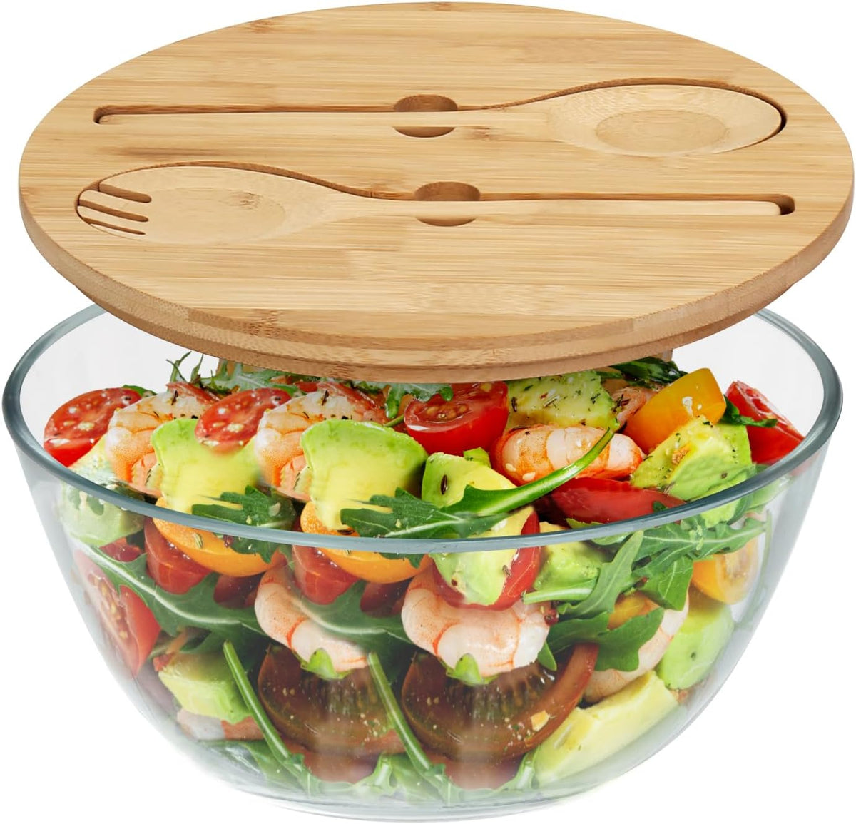 ShineMe Ensaladera de vidrio, cuenco mezclador de 4.7 Qt con tapa y...