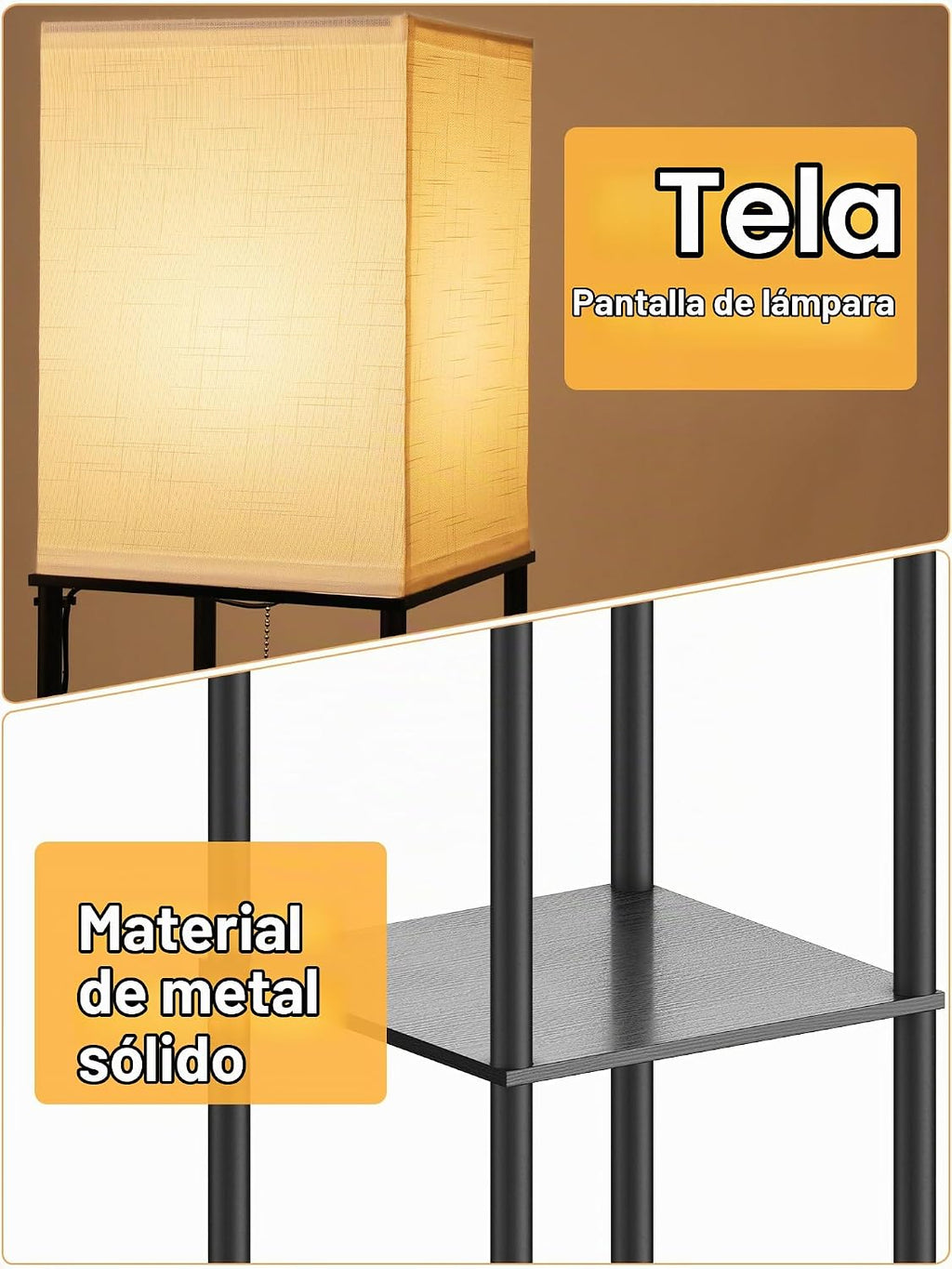 Lámpara de pie con estantes para sala de estar, lámpara de pie con...