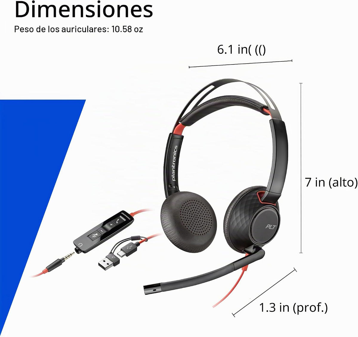 Poly Blackwire 5220 - Auriculares con cable - Micrófono flexible -...