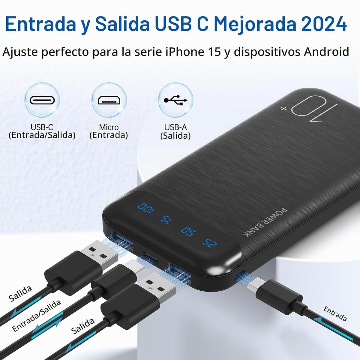 YOBON Paquete de 2 baterías externas de 10.000 mAh con cargador por...