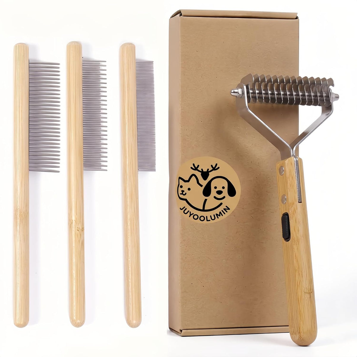 Juyoolumin Kit de aseo de mascotas de bambú para perros y gatos de...