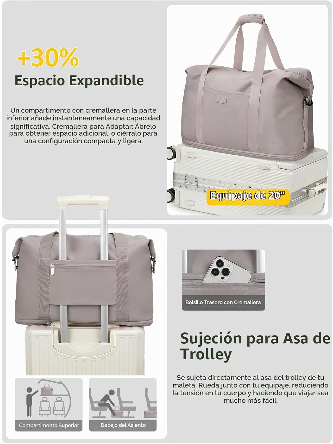 Bolsas de viaje expandibles de lona para fin de semana, bolsas de n...