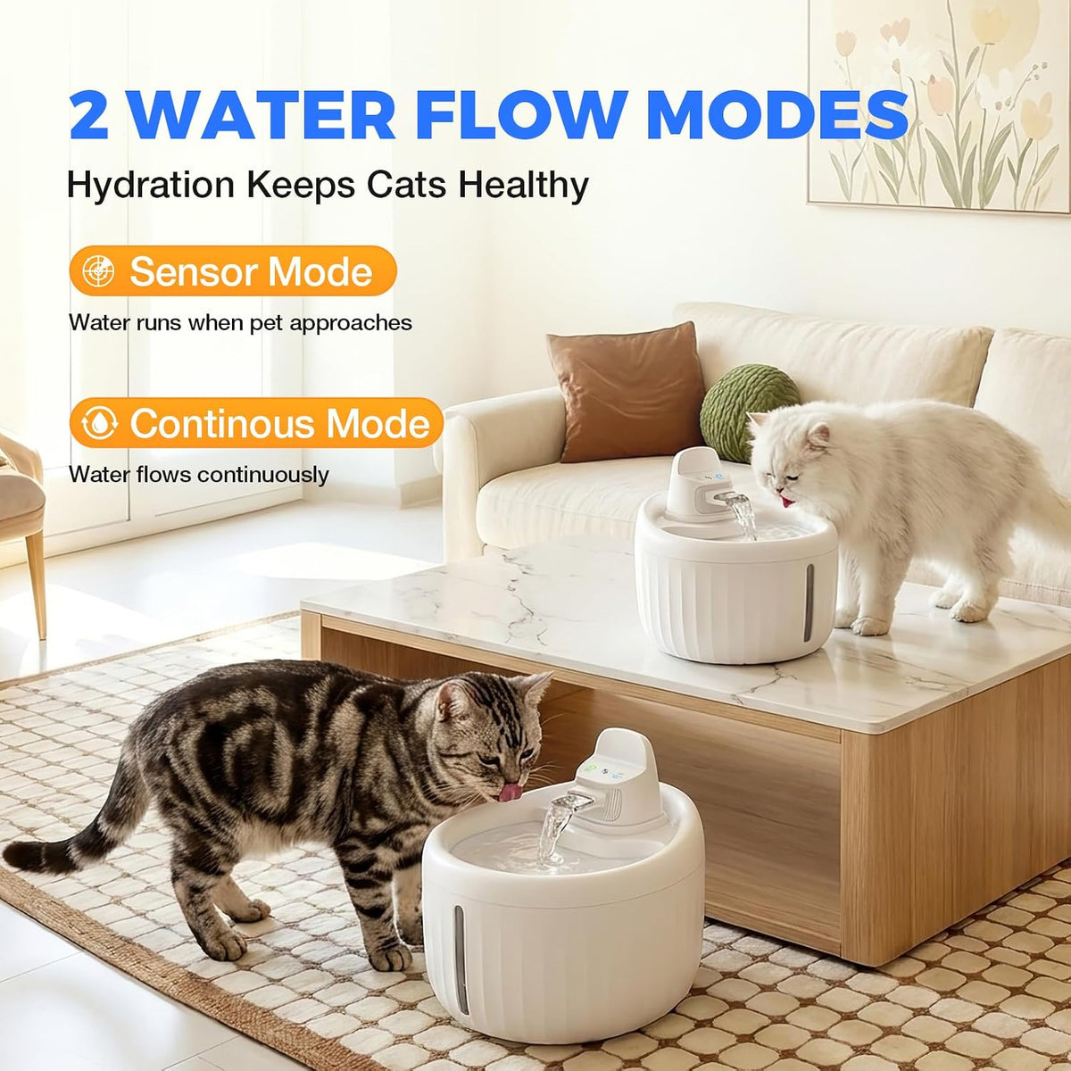 Fiveda Fuente de agua inalámbrica para gatos, dispensador de agua |...