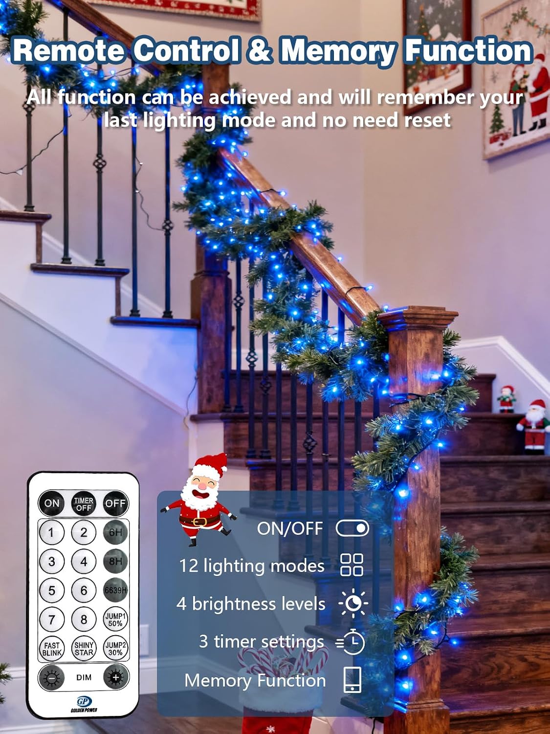 Guirnalda de luces navideñas de 300 LED, 99 pies, controladas por v...