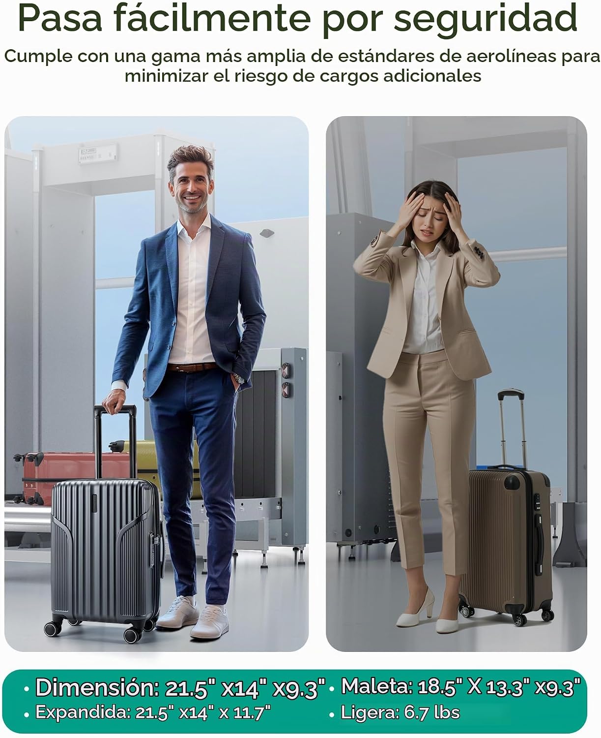 BAGSMART - Maleta de mano expandible de 22 x 14 x 9 aprobada por ae...
