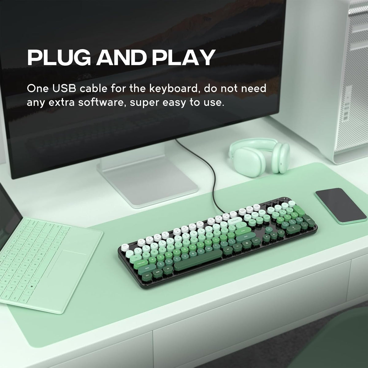 Dliter - Teclado con cable, 104 teclas de máquina de escribir de ta...
