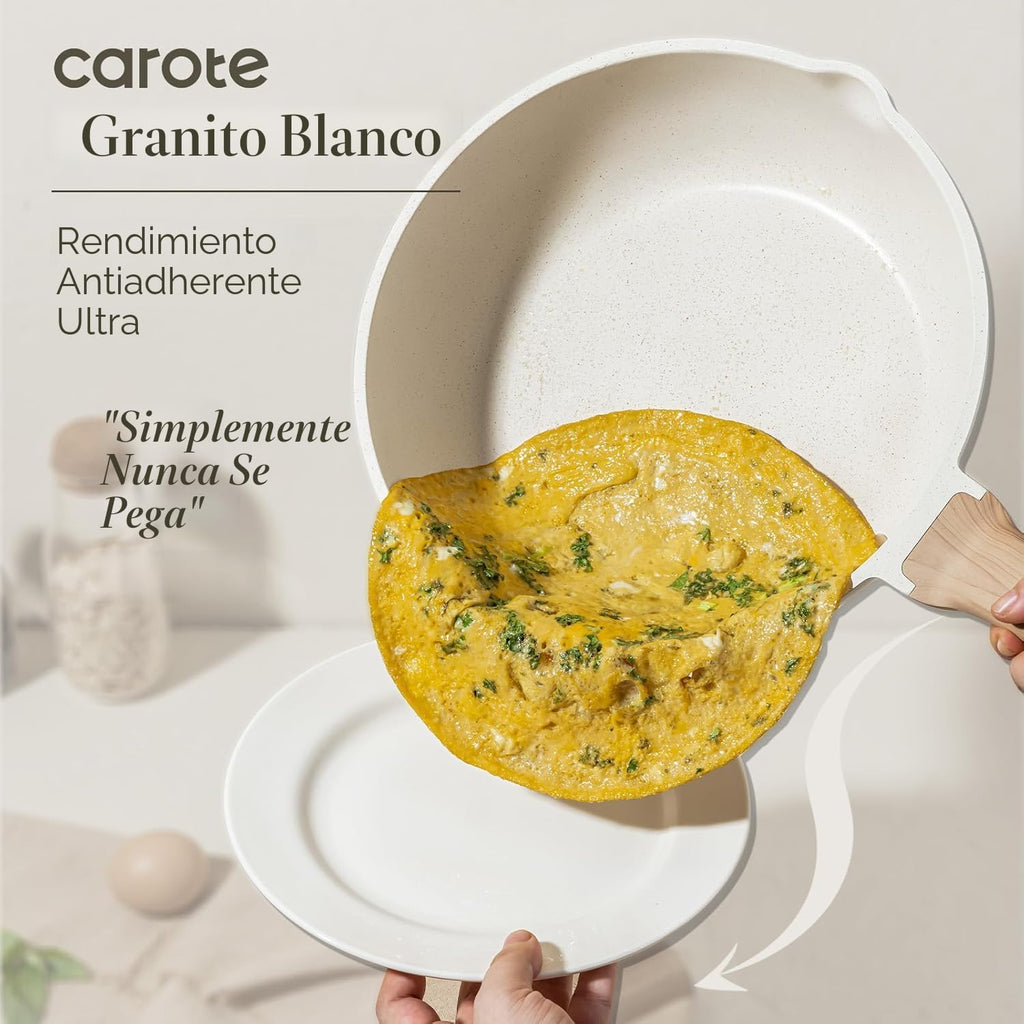 CAROTE Sartén antiadherente, sartén blanca crema de 12 pulgadas con...