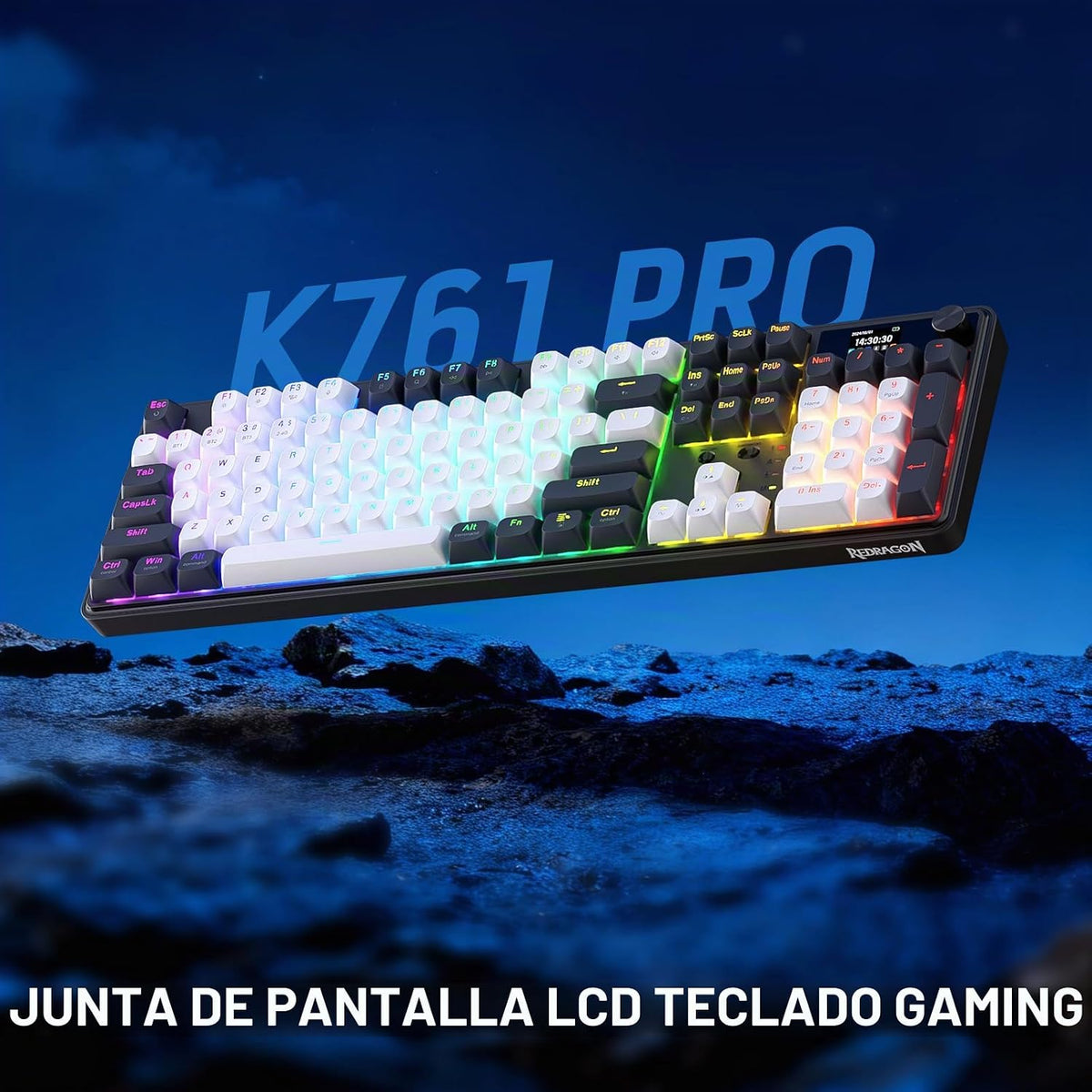 Redragon K761 PRO - Teclado, pantalla y perilla para juegos con jun...