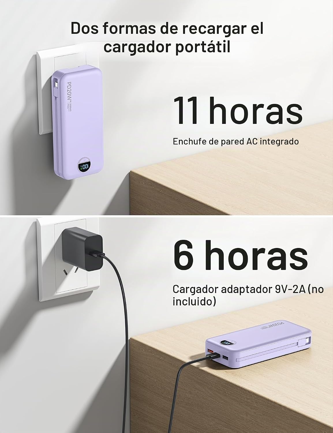 Cargador portátil Power Bank 20000mAh con cables integrados y enchu...