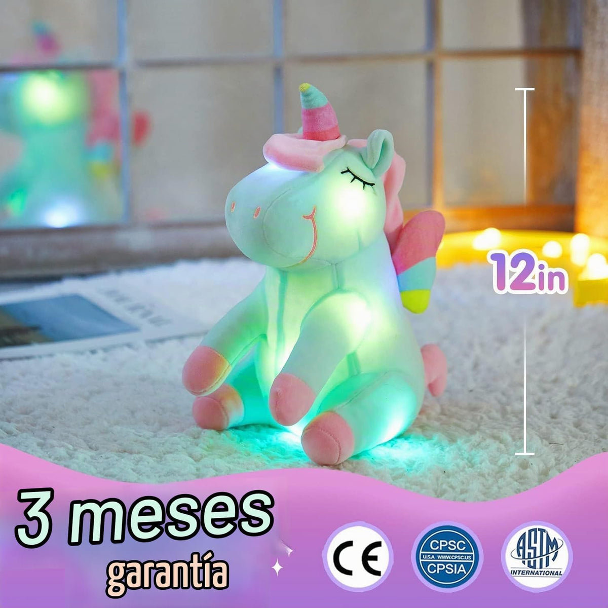 Athoinsu Juguete suave de peluche de unicornio verde iluminado con...