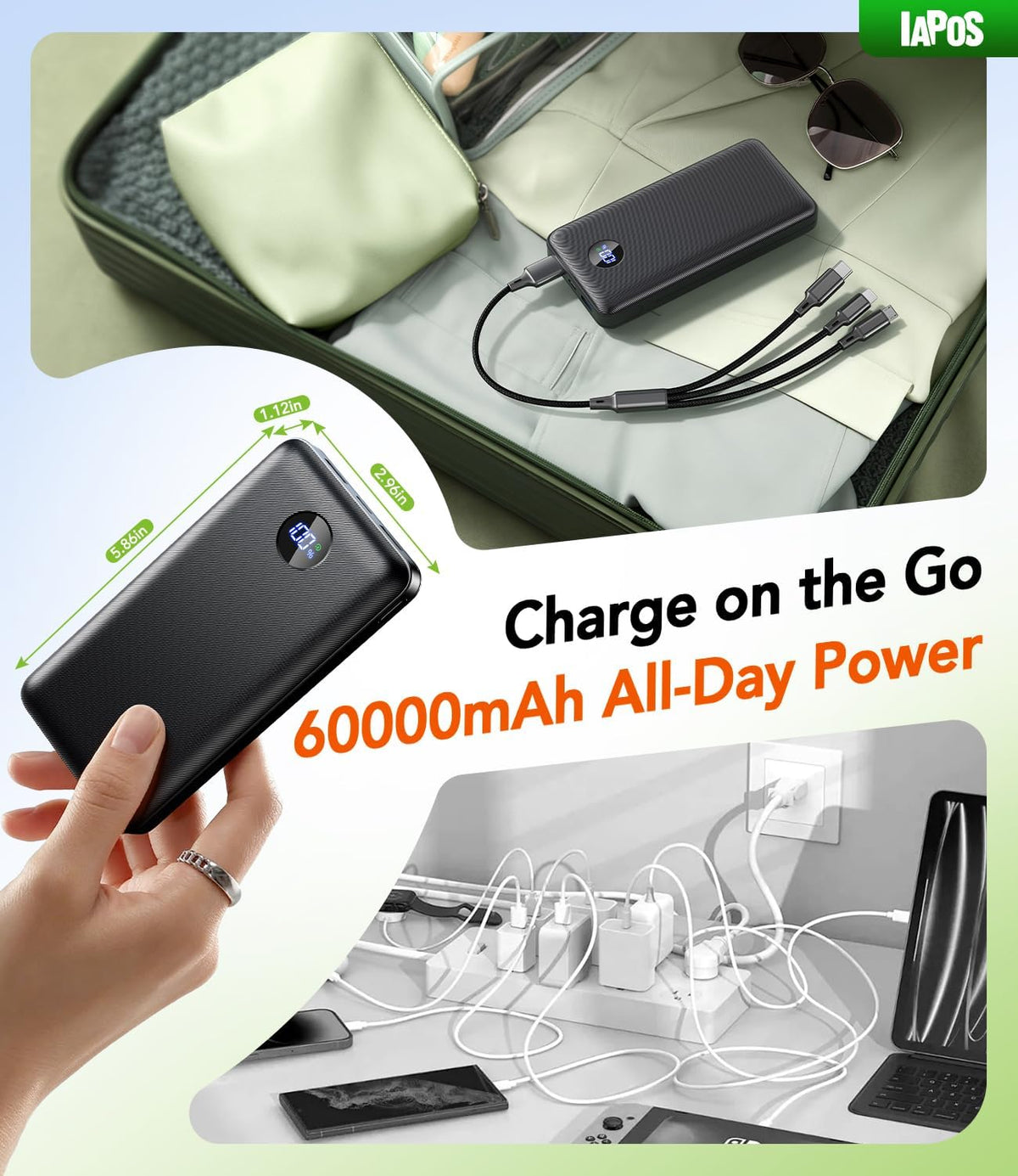 Cargador portátil IAPOS 60000mAh, batería de carga de 5 dispositivo...