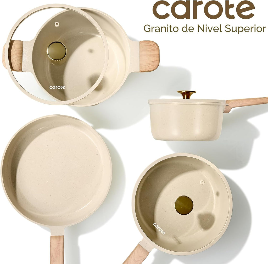 CAROTE Juego de utensilios de cocina de cerámica, ollas y sartenes...