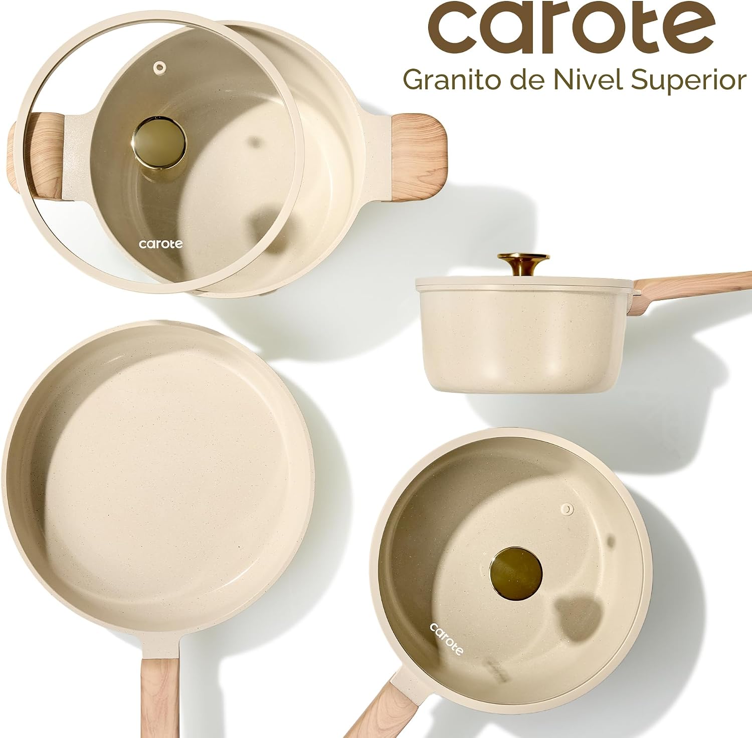 CAROTE Juego de utensilios de cocina de cerámica, ollas y sartenes...