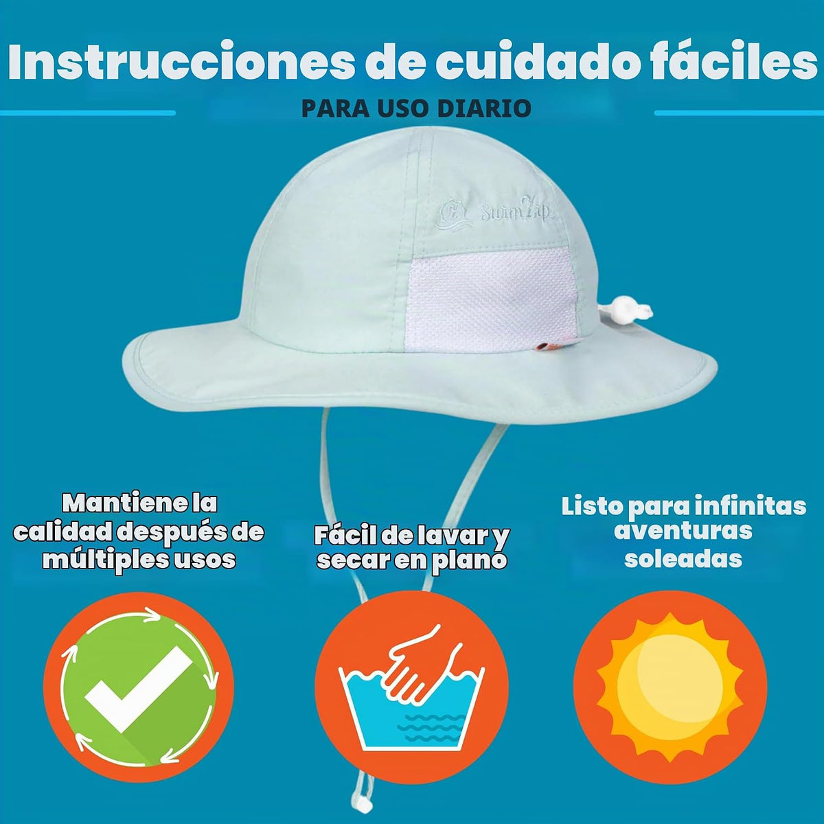 SwimZip, sombrero unisex para niños, ala ancha, protección solar FP...