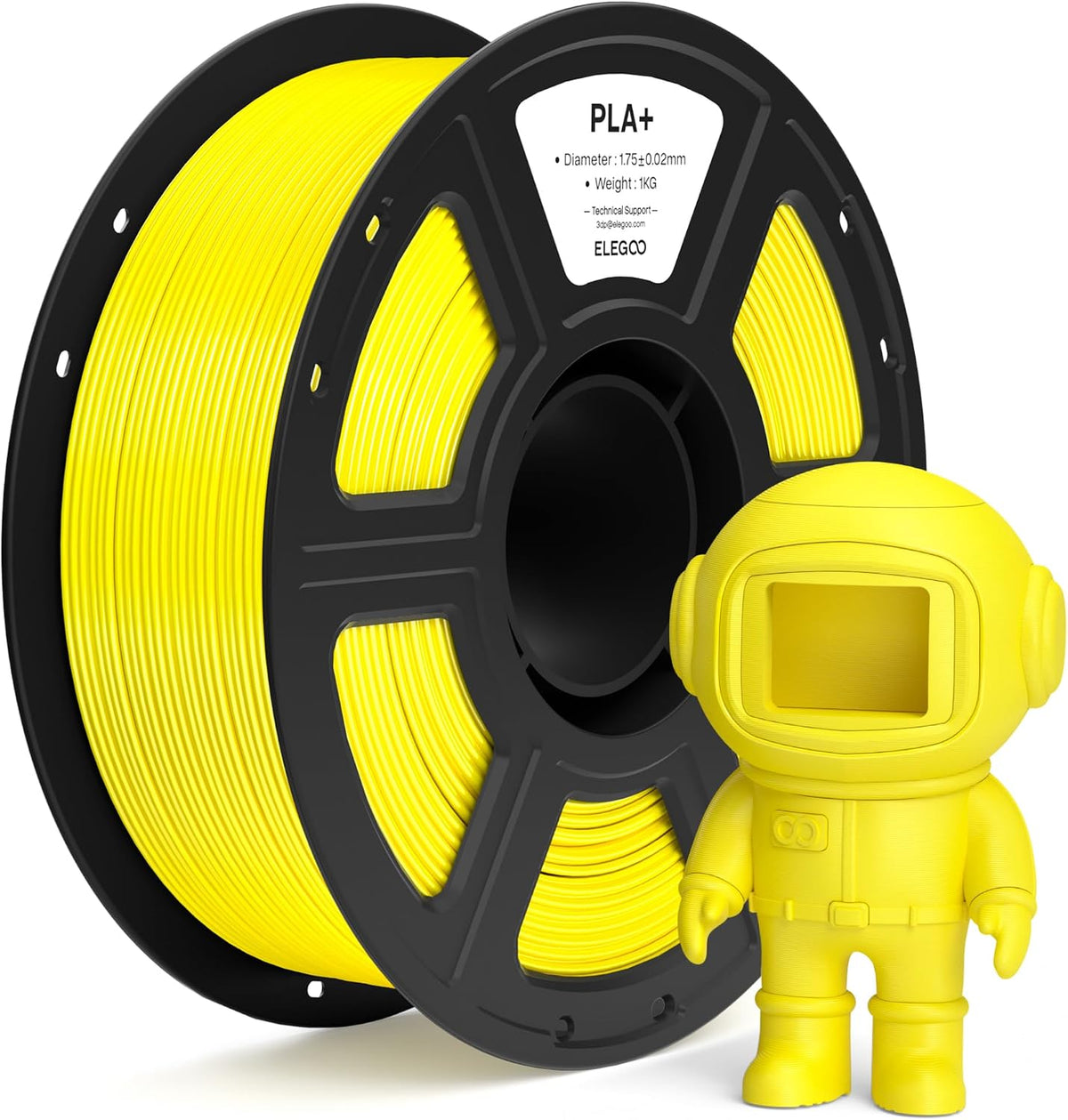 ELEGOO PLA+ Filamento para impresora 3D de 0.07 in, amarillo, 2.2 l...