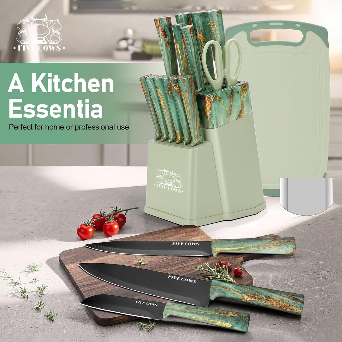 Juego de Cuchillos de Cocina de 16 Piezas con Bloque y Tabla de Cor...