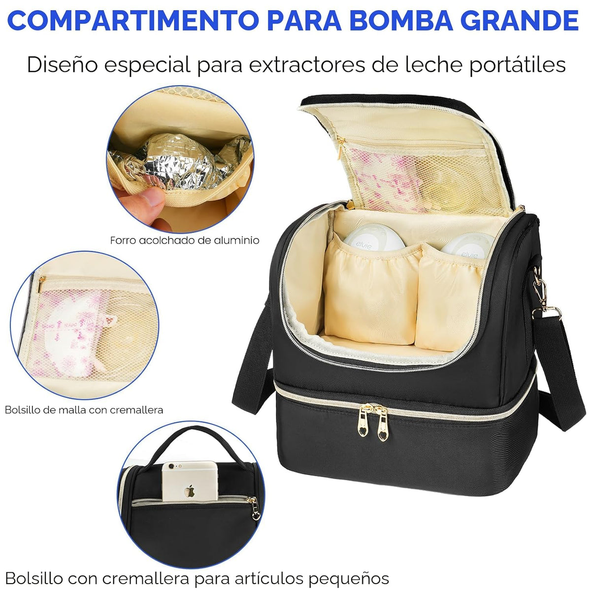 Jaffzora Bolsa de extractor de leche portátil con compartimento enf...