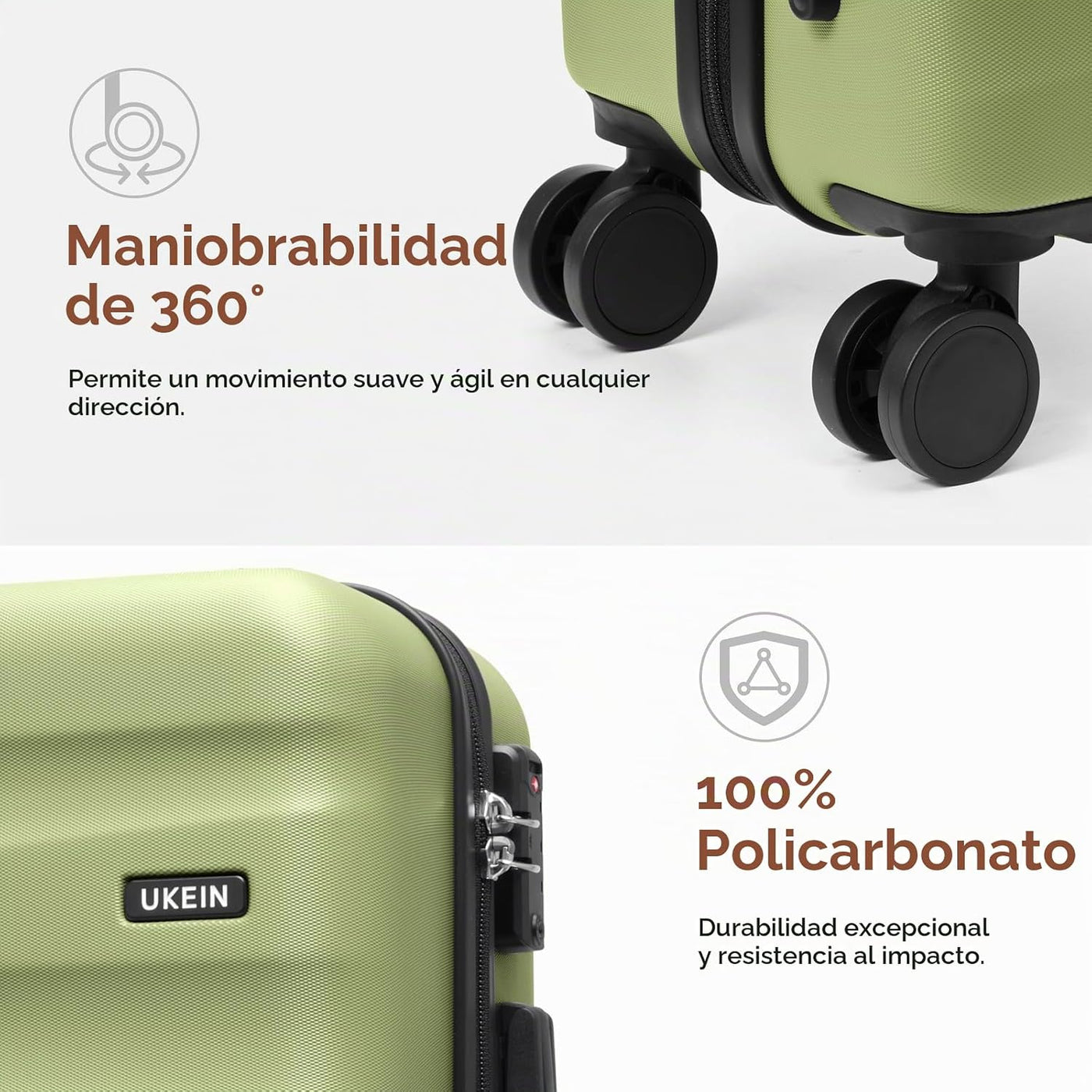 UKEIN Juego de equipaje con mochila, equipaje de mano de policarbon...