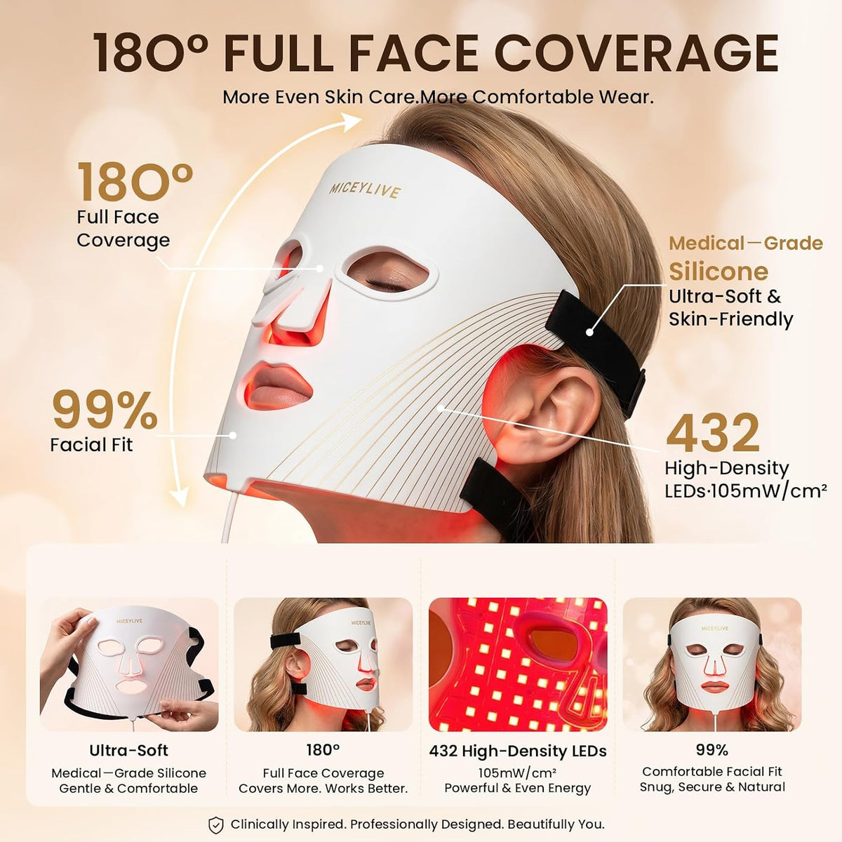 MICEYLIVE Terapia de luz roja para máscara facial, terapia de luz a...