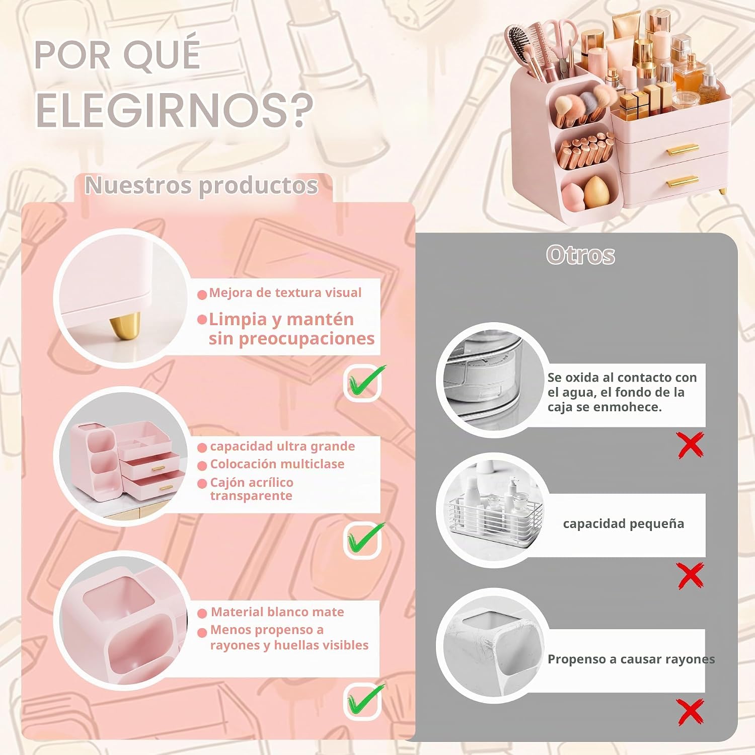 Asdbko Organizador de maquillaje de gran capacidad con soporte para...