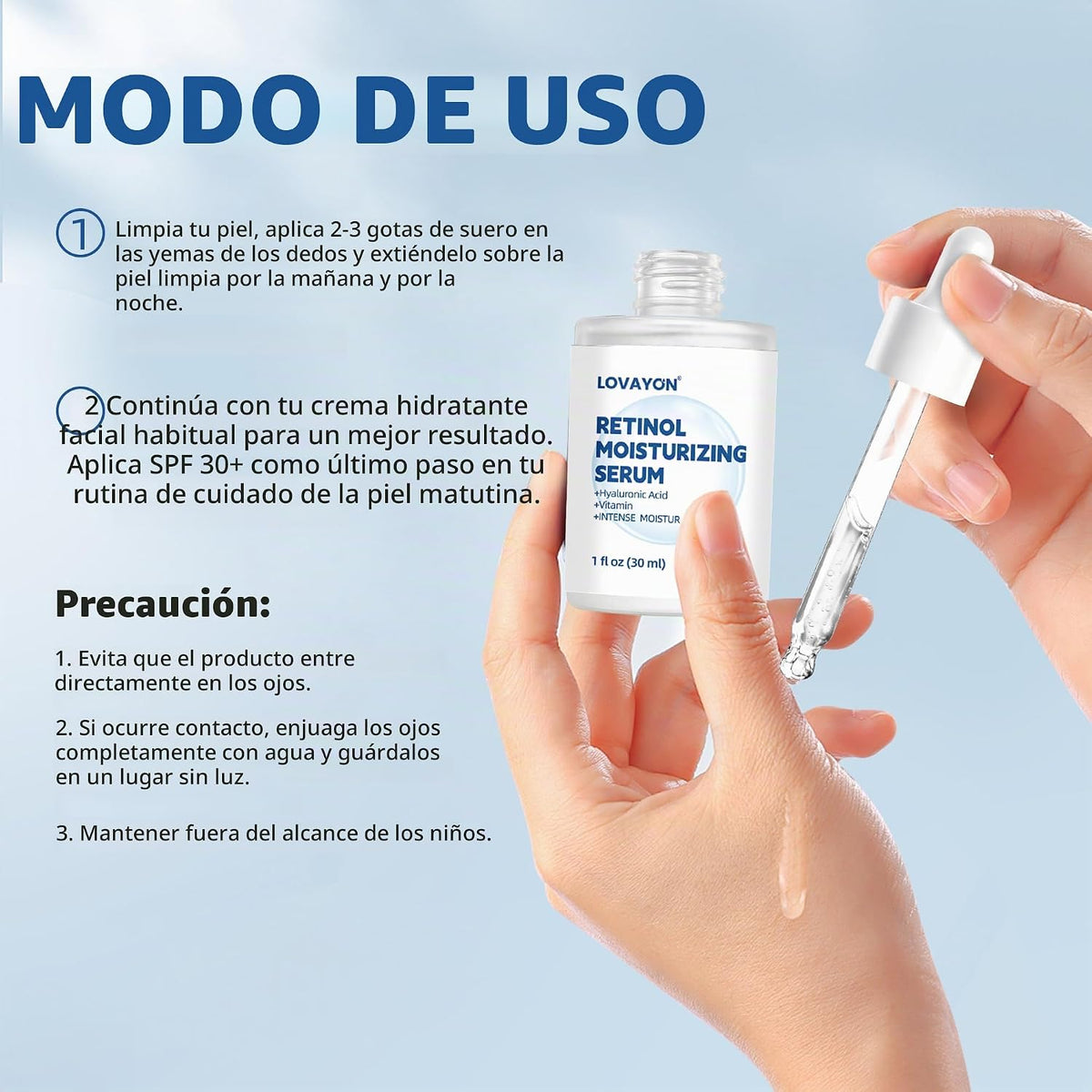 LOVAYON Suero de retinol para rostro con ácido hialurónico y vitami...