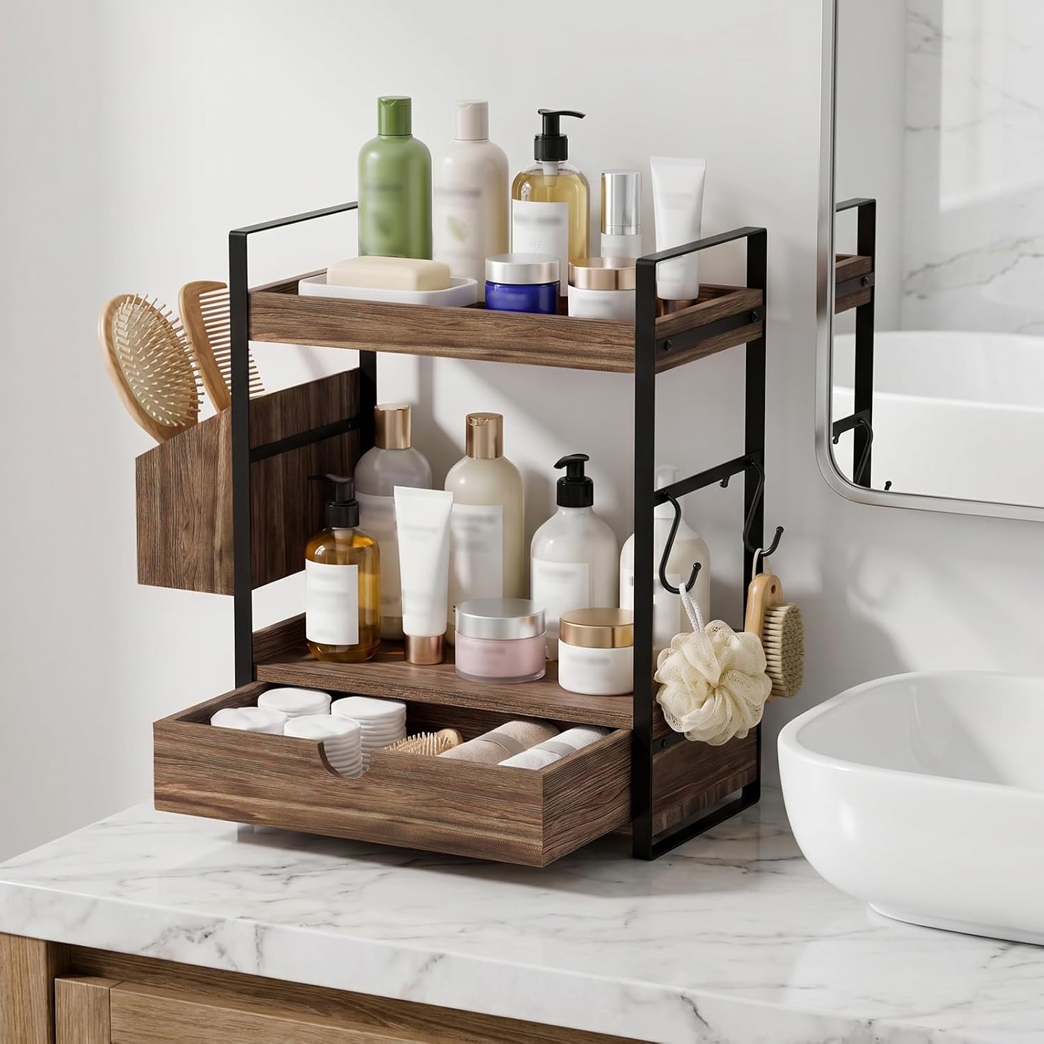 Kottwca Organizador de encimera de baño con cajón, organizador de e...