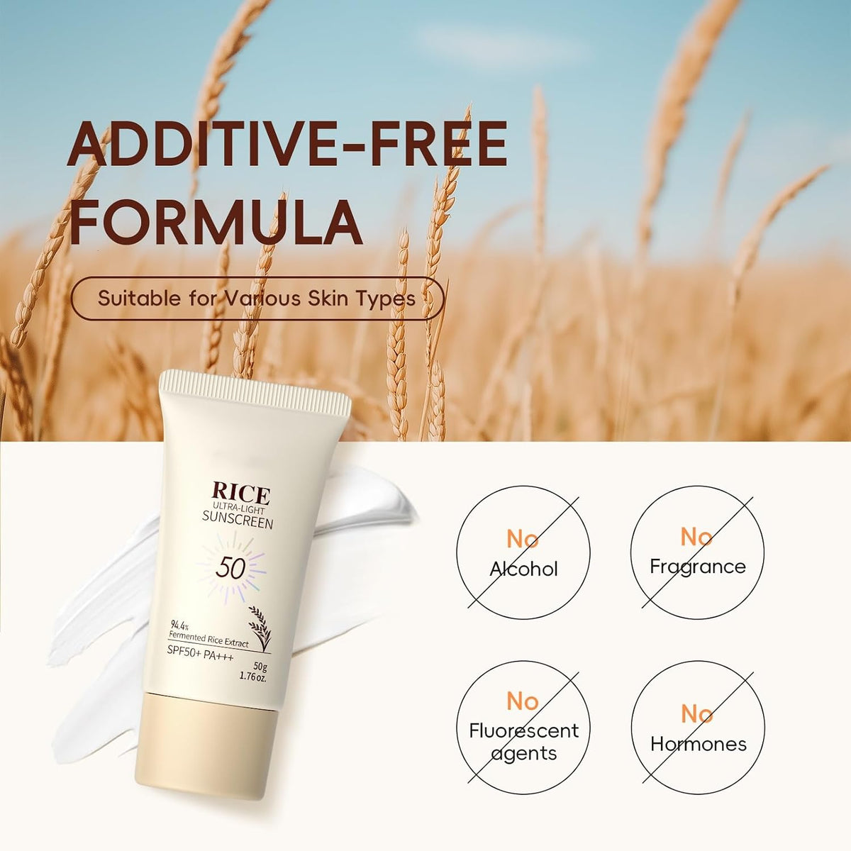 SANZHUAN Hidratante facial de arroz con SPF50+, fórmula mineral de...