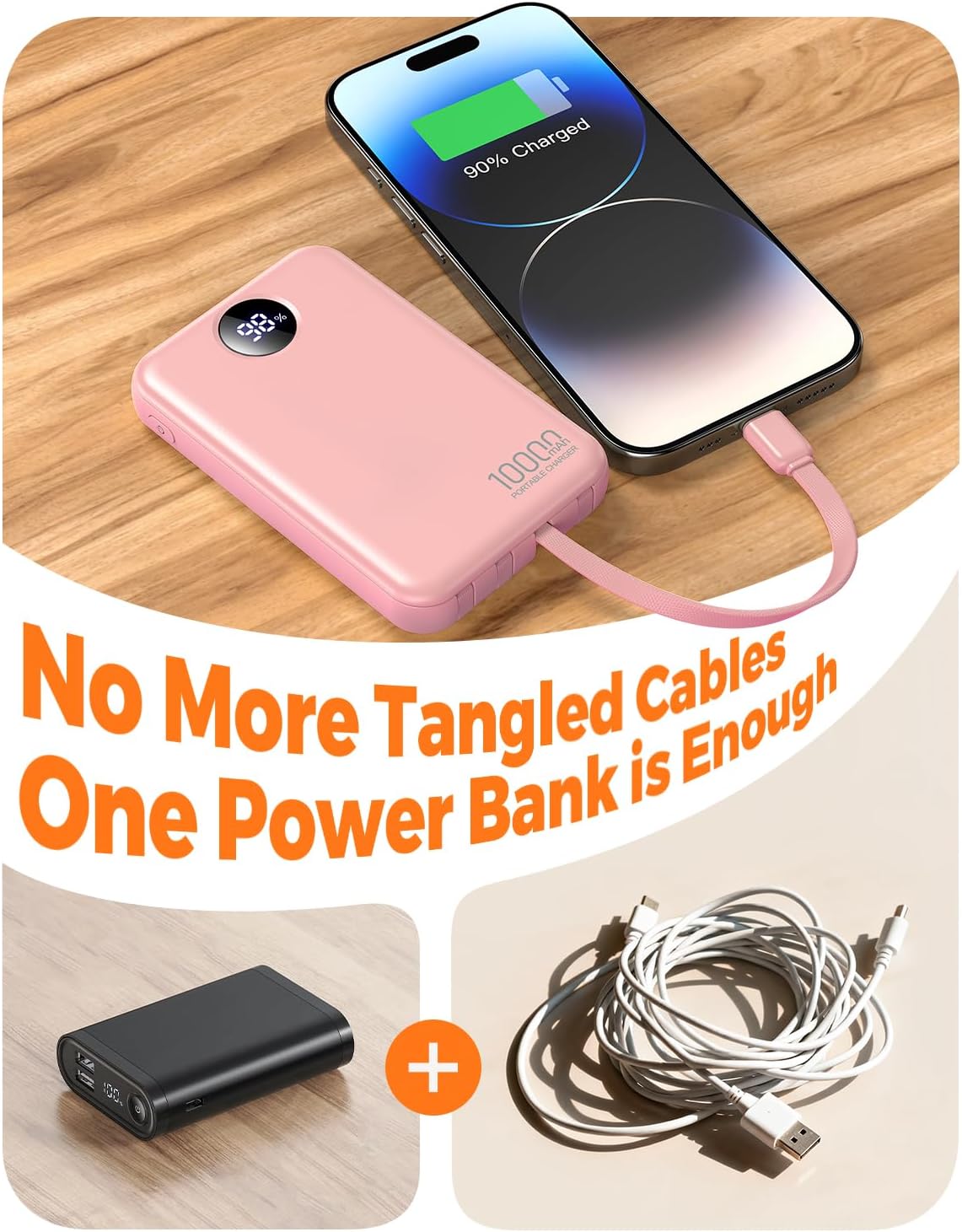 Cargador portátil Zmmyuluo 10000mAh con 4 cables incorporados 40% m...