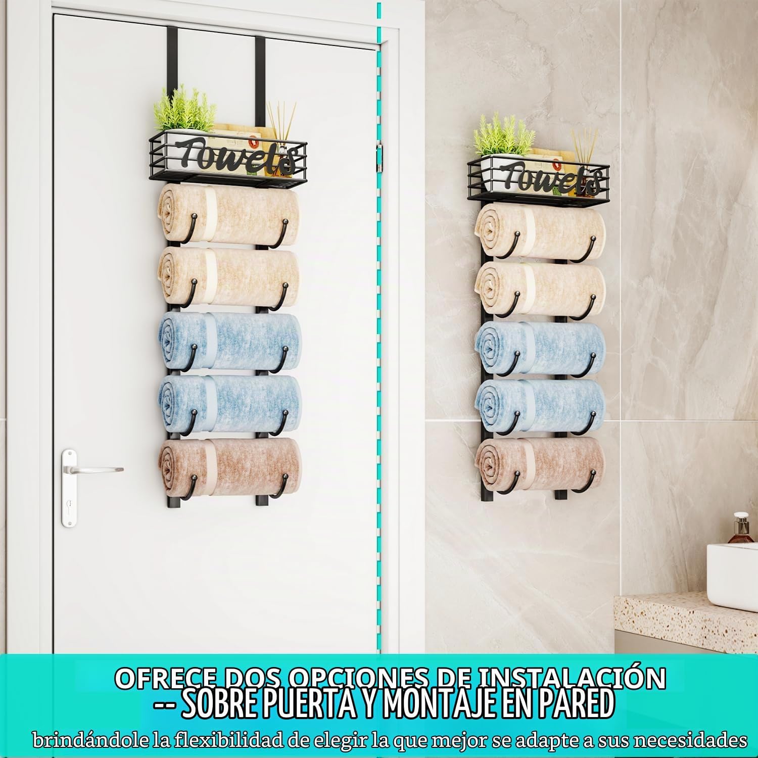HapiRm Toalleros para Almacenamiento de Baño - 6 Niveles Sobre la P...