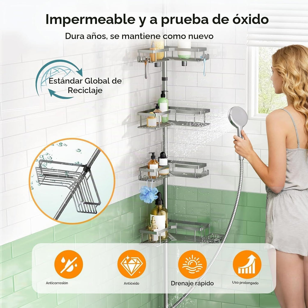 HAMITOR Poste de tensión para regadera: organizador de baño a prueb...