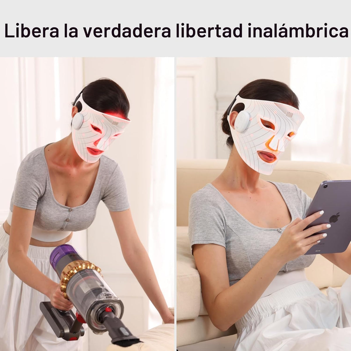 Máscara de terapia de luz roja inalámbrica INIA GLOW para rostro, N...